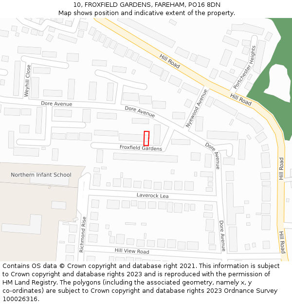 10, FROXFIELD GARDENS, FAREHAM, PO16 8DN: Location map and indicative extent of plot