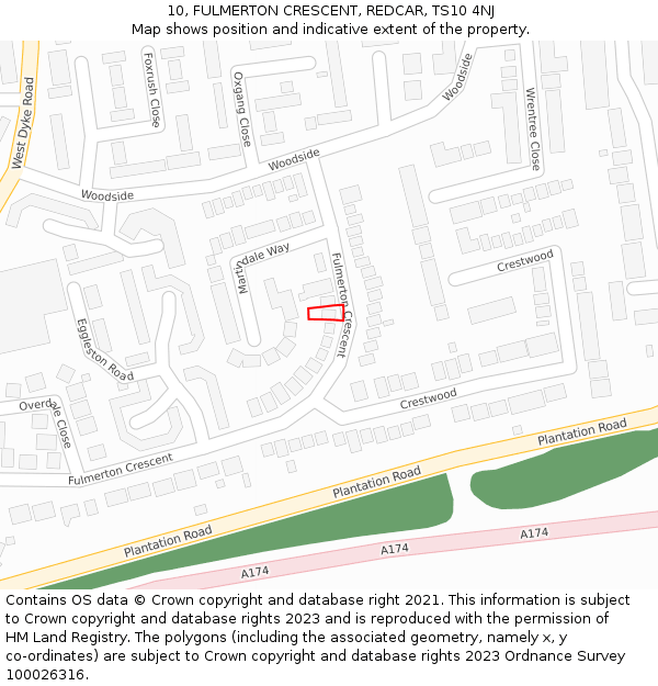 10, FULMERTON CRESCENT, REDCAR, TS10 4NJ: Location map and indicative extent of plot