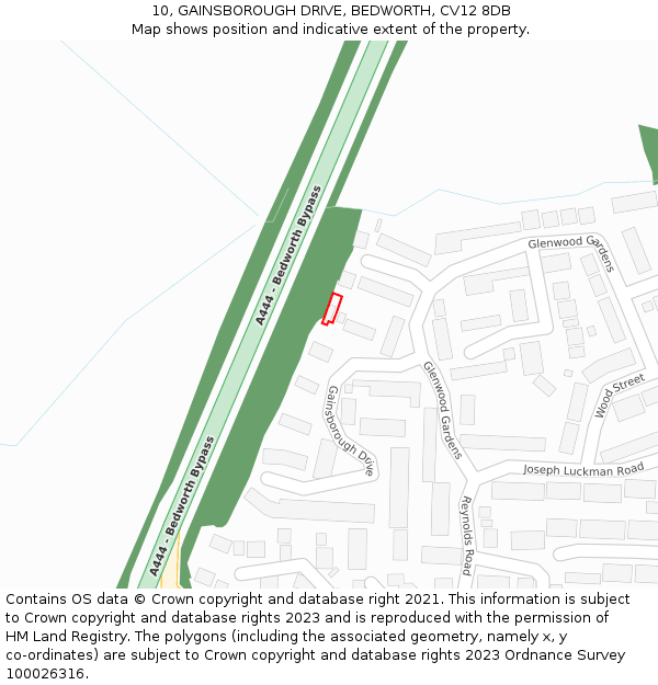 10, GAINSBOROUGH DRIVE, BEDWORTH, CV12 8DB: Location map and indicative extent of plot