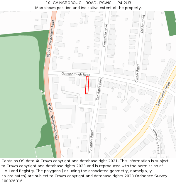 10, GAINSBOROUGH ROAD, IPSWICH, IP4 2UR: Location map and indicative extent of plot