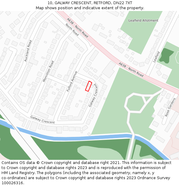 10, GALWAY CRESCENT, RETFORD, DN22 7XT: Location map and indicative extent of plot