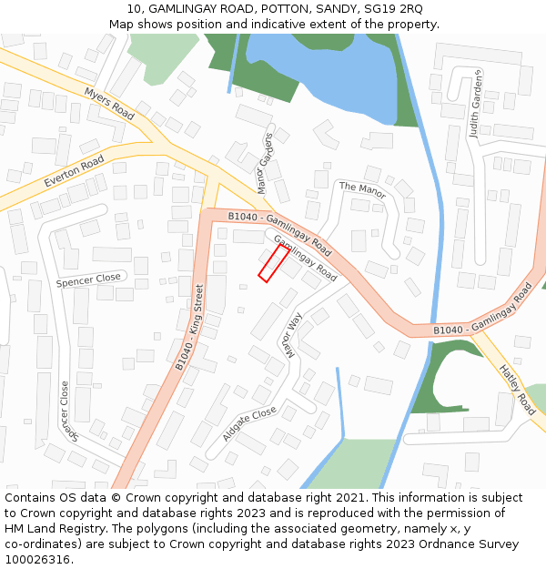 10, GAMLINGAY ROAD, POTTON, SANDY, SG19 2RQ: Location map and indicative extent of plot