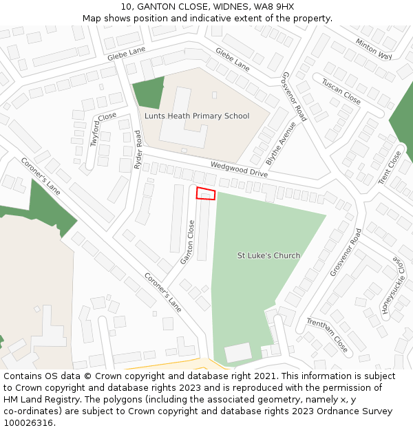 10, GANTON CLOSE, WIDNES, WA8 9HX: Location map and indicative extent of plot