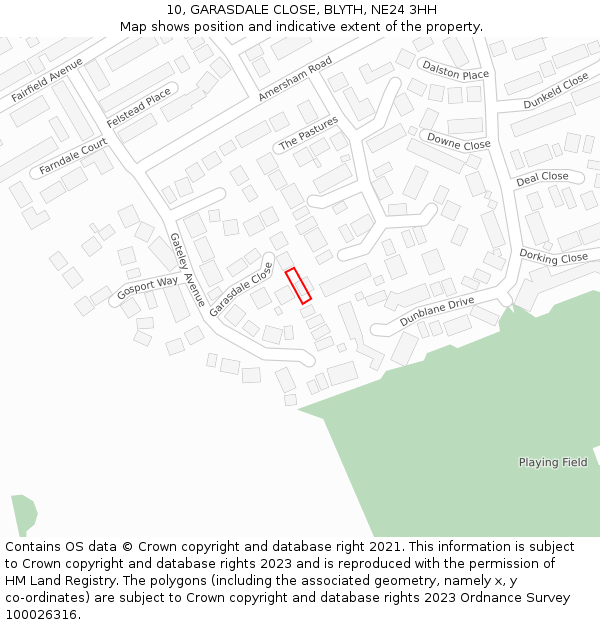 10, GARASDALE CLOSE, BLYTH, NE24 3HH: Location map and indicative extent of plot