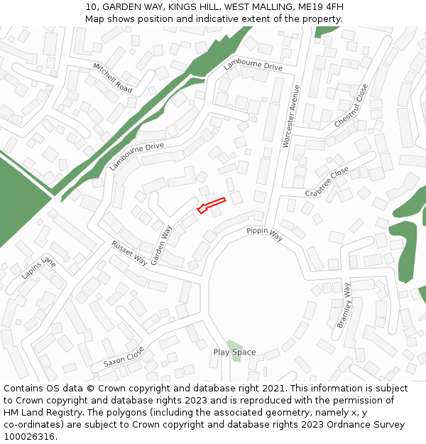 10, GARDEN WAY, KINGS HILL, WEST MALLING, ME19 4FH: Location map and indicative extent of plot