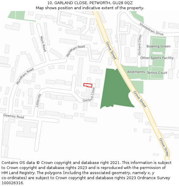 10, GARLAND CLOSE, PETWORTH, GU28 0QZ: Location map and indicative extent of plot