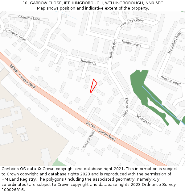 10, GARROW CLOSE, IRTHLINGBOROUGH, WELLINGBOROUGH, NN9 5EG: Location map and indicative extent of plot