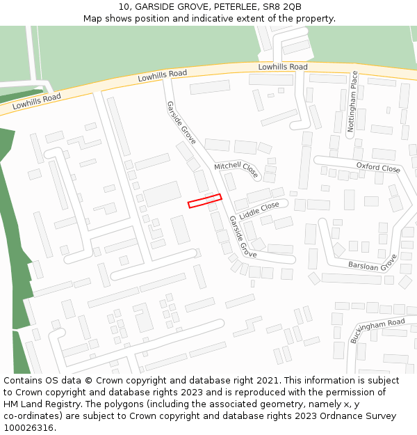 10, GARSIDE GROVE, PETERLEE, SR8 2QB: Location map and indicative extent of plot