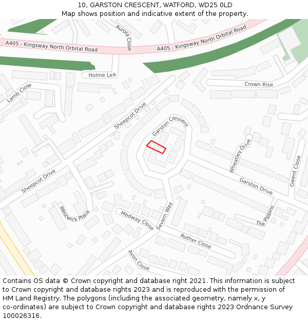 10, GARSTON CRESCENT, WATFORD, WD25 0LD: Location map and indicative extent of plot