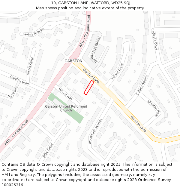 10, GARSTON LANE, WATFORD, WD25 9QJ: Location map and indicative extent of plot