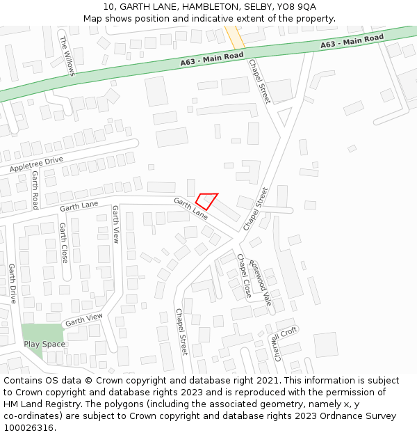 10, GARTH LANE, HAMBLETON, SELBY, YO8 9QA: Location map and indicative extent of plot