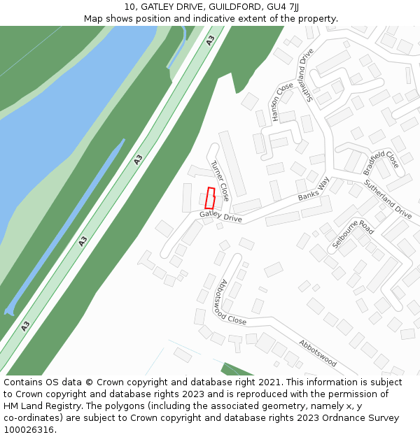 10, GATLEY DRIVE, GUILDFORD, GU4 7JJ: Location map and indicative extent of plot