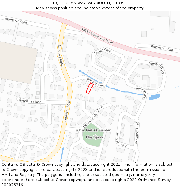 10, GENTIAN WAY, WEYMOUTH, DT3 6FH: Location map and indicative extent of plot