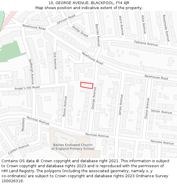 10, GEORGE AVENUE, BLACKPOOL, FY4 4JR: Location map and indicative extent of plot