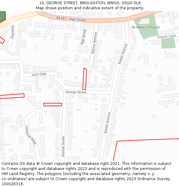 10, GEORGE STREET, BROUGHTON, BRIGG, DN20 0LA: Location map and indicative extent of plot