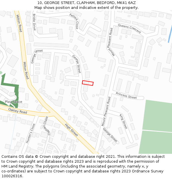 10, GEORGE STREET, CLAPHAM, BEDFORD, MK41 6AZ: Location map and indicative extent of plot