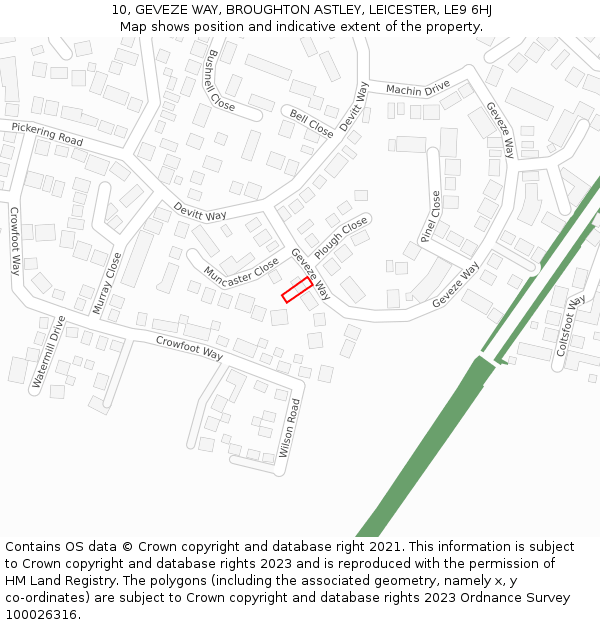 10, GEVEZE WAY, BROUGHTON ASTLEY, LEICESTER, LE9 6HJ: Location map and indicative extent of plot