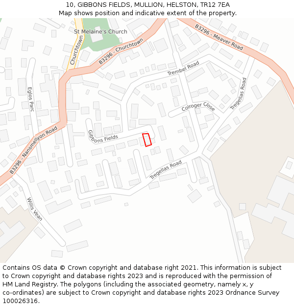 10, GIBBONS FIELDS, MULLION, HELSTON, TR12 7EA: Location map and indicative extent of plot