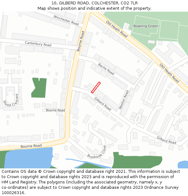 10, GILBERD ROAD, COLCHESTER, CO2 7LR: Location map and indicative extent of plot