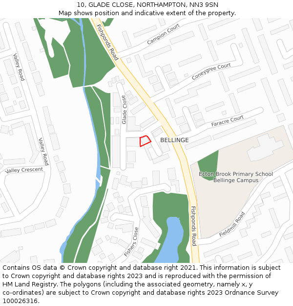 10, GLADE CLOSE, NORTHAMPTON, NN3 9SN: Location map and indicative extent of plot