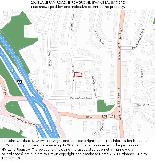 10, GLANBRAN ROAD, BIRCHGROVE, SWANSEA, SA7 9PD: Location map and indicative extent of plot