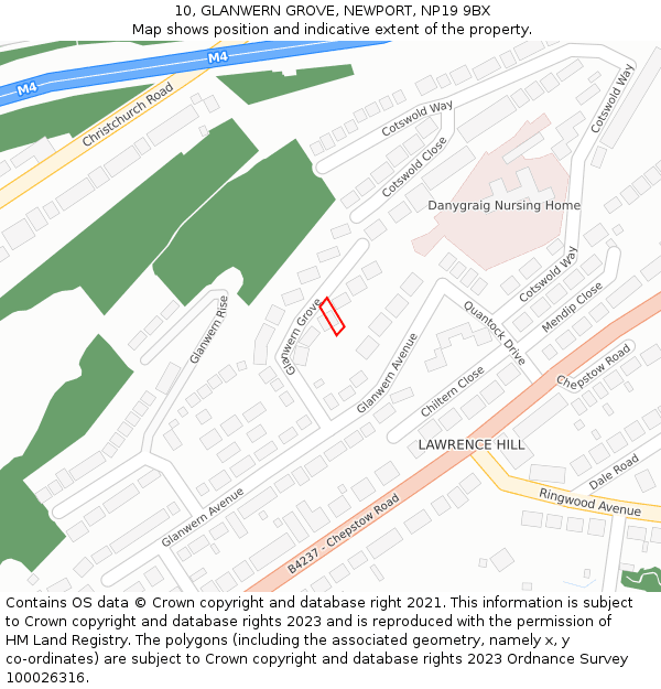 10, GLANWERN GROVE, NEWPORT, NP19 9BX: Location map and indicative extent of plot