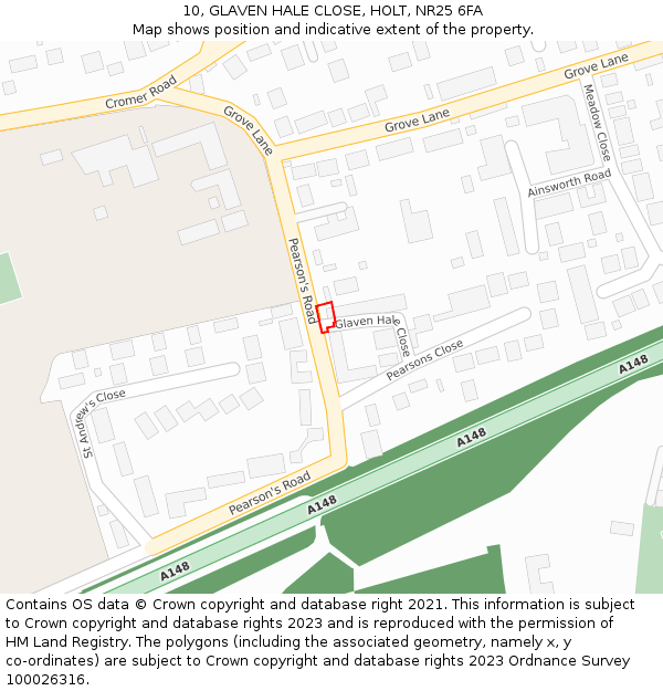 10, GLAVEN HALE CLOSE, HOLT, NR25 6FA: Location map and indicative extent of plot