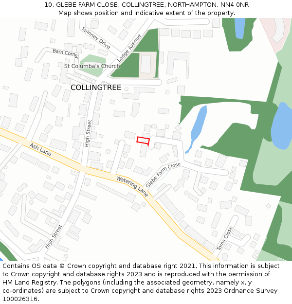 10, GLEBE FARM CLOSE, COLLINGTREE, NORTHAMPTON, NN4 0NR: Location map and indicative extent of plot