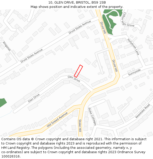 10, GLEN DRIVE, BRISTOL, BS9 1SB: Location map and indicative extent of plot