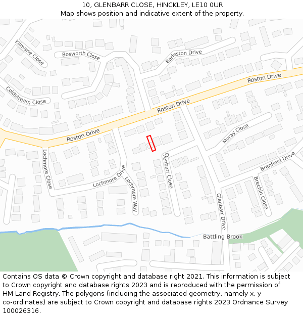 10, GLENBARR CLOSE, HINCKLEY, LE10 0UR: Location map and indicative extent of plot