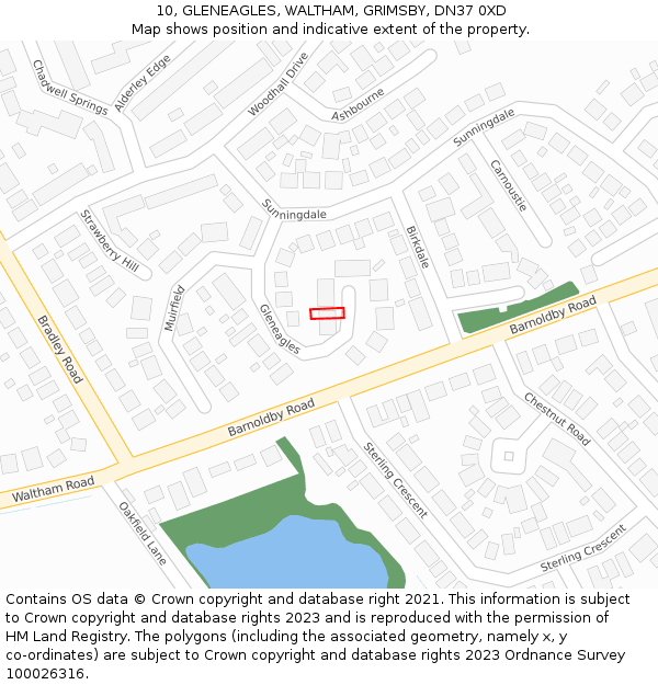 10, GLENEAGLES, WALTHAM, GRIMSBY, DN37 0XD: Location map and indicative extent of plot