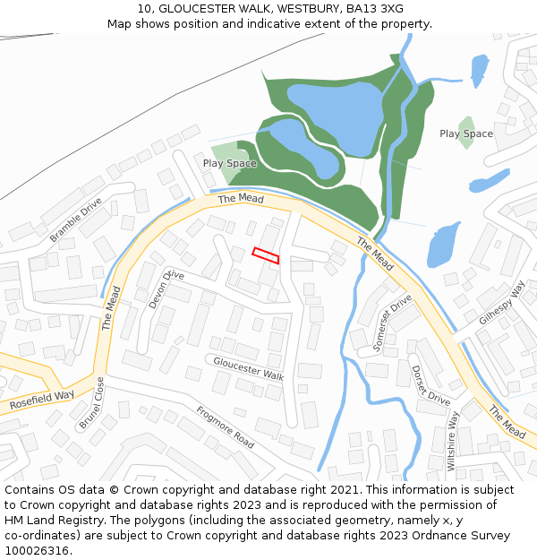 10, GLOUCESTER WALK, WESTBURY, BA13 3XG: Location map and indicative extent of plot