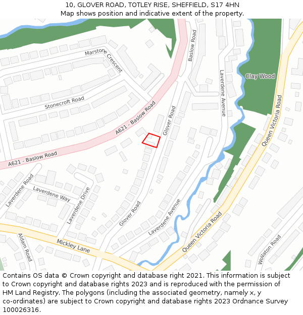 10, GLOVER ROAD, TOTLEY RISE, SHEFFIELD, S17 4HN: Location map and indicative extent of plot