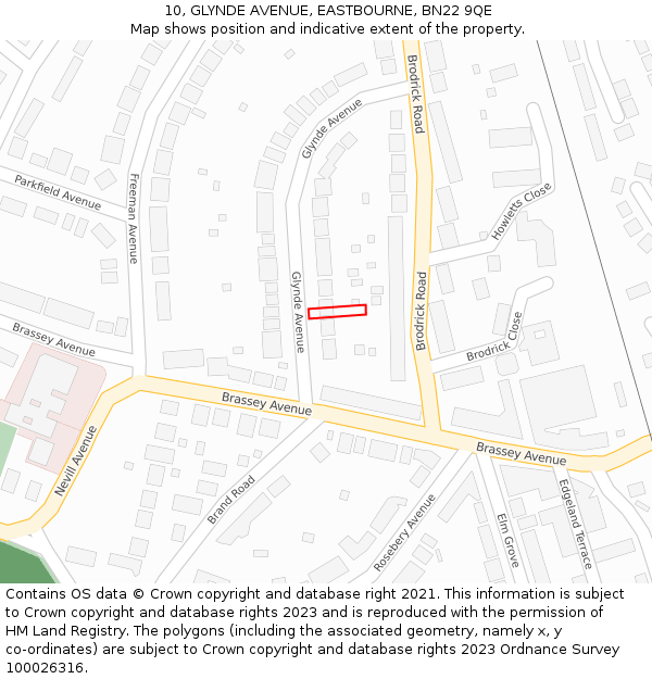 10, GLYNDE AVENUE, EASTBOURNE, BN22 9QE: Location map and indicative extent of plot