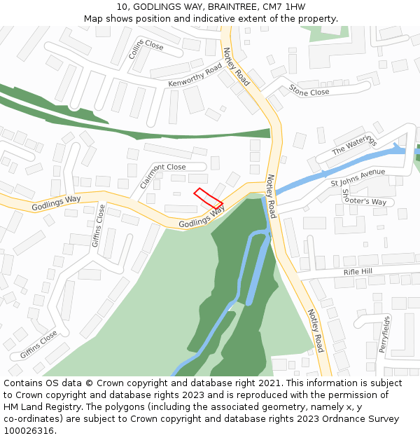 10, GODLINGS WAY, BRAINTREE, CM7 1HW: Location map and indicative extent of plot