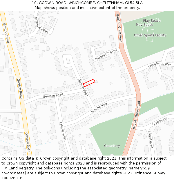 10, GODWIN ROAD, WINCHCOMBE, CHELTENHAM, GL54 5LA: Location map and indicative extent of plot