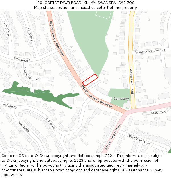 10, GOETRE FAWR ROAD, KILLAY, SWANSEA, SA2 7QS: Location map and indicative extent of plot