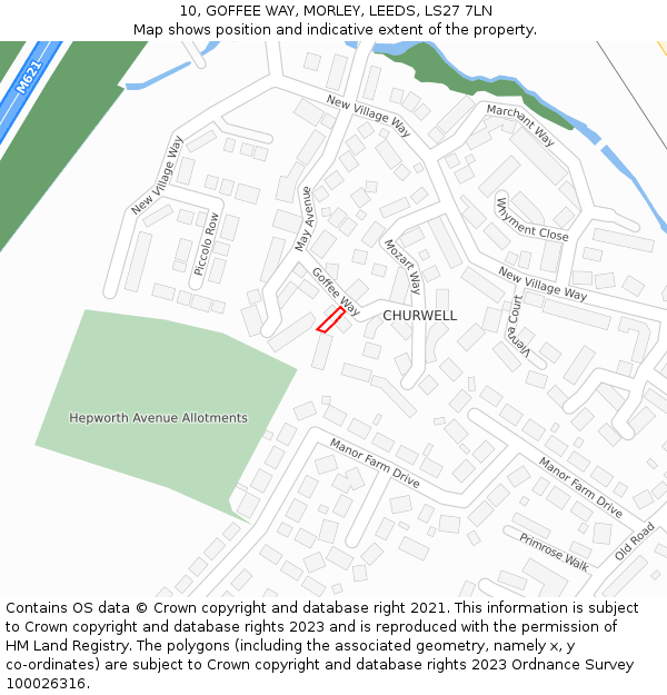 10, GOFFEE WAY, MORLEY, LEEDS, LS27 7LN: Location map and indicative extent of plot