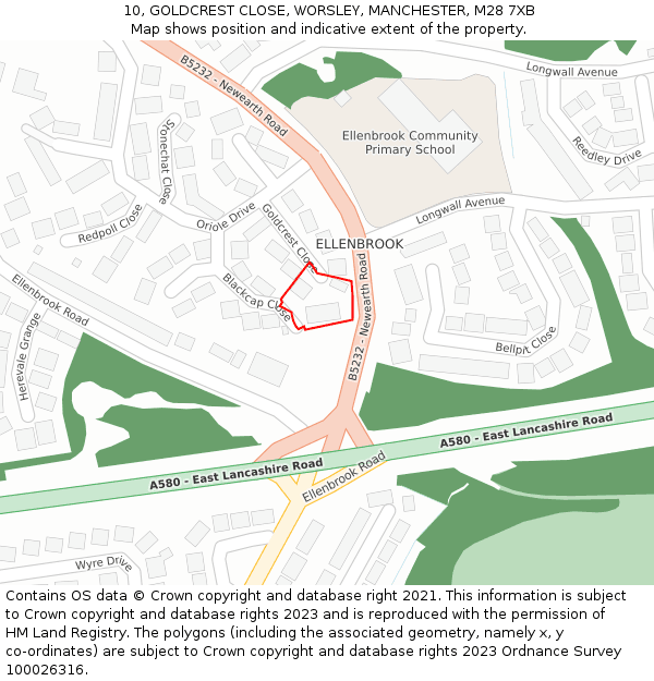 10, GOLDCREST CLOSE, WORSLEY, MANCHESTER, M28 7XB: Location map and indicative extent of plot