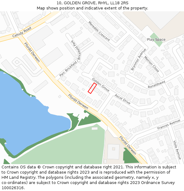 10, GOLDEN GROVE, RHYL, LL18 2RS: Location map and indicative extent of plot