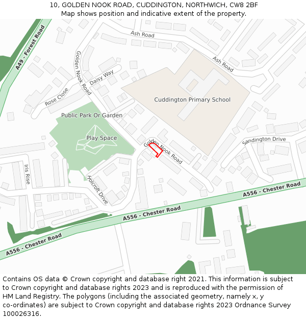 10, GOLDEN NOOK ROAD, CUDDINGTON, NORTHWICH, CW8 2BF: Location map and indicative extent of plot