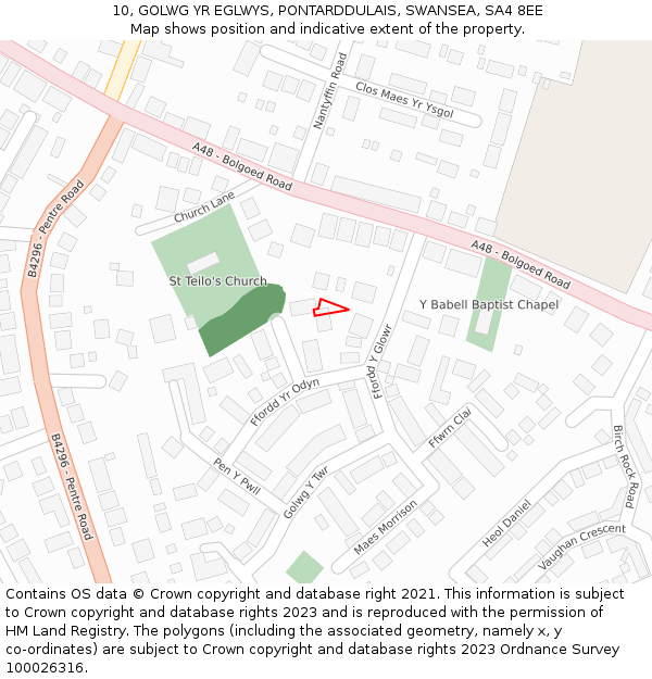 10, GOLWG YR EGLWYS, PONTARDDULAIS, SWANSEA, SA4 8EE: Location map and indicative extent of plot