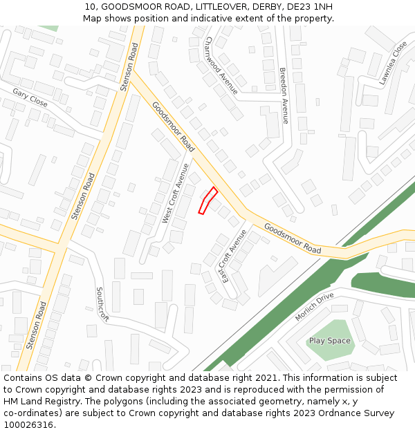 10, GOODSMOOR ROAD, LITTLEOVER, DERBY, DE23 1NH: Location map and indicative extent of plot