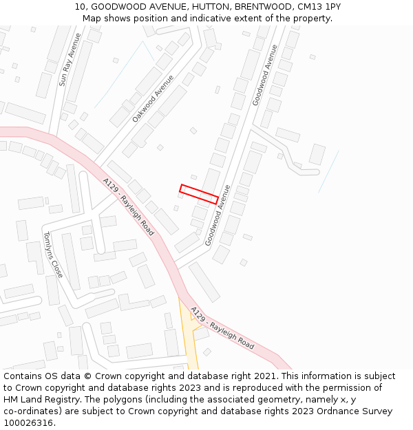 10, GOODWOOD AVENUE, HUTTON, BRENTWOOD, CM13 1PY: Location map and indicative extent of plot