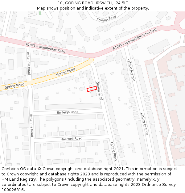 10, GORING ROAD, IPSWICH, IP4 5LT: Location map and indicative extent of plot