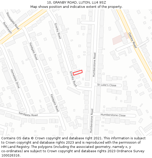 10, GRANBY ROAD, LUTON, LU4 9SZ: Location map and indicative extent of plot