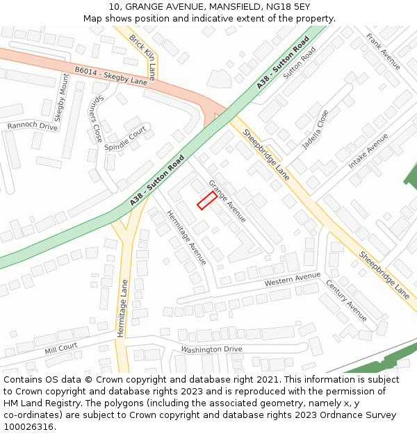 10, GRANGE AVENUE, MANSFIELD, NG18 5EY: Location map and indicative extent of plot