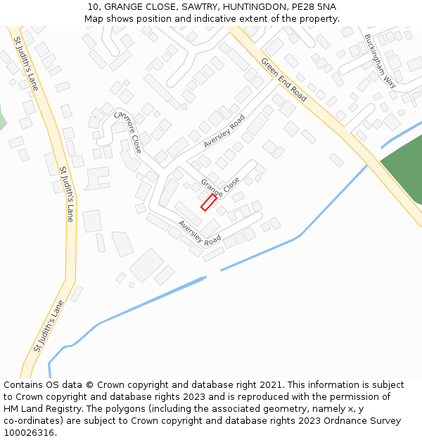 10, GRANGE CLOSE, SAWTRY, HUNTINGDON, PE28 5NA: Location map and indicative extent of plot