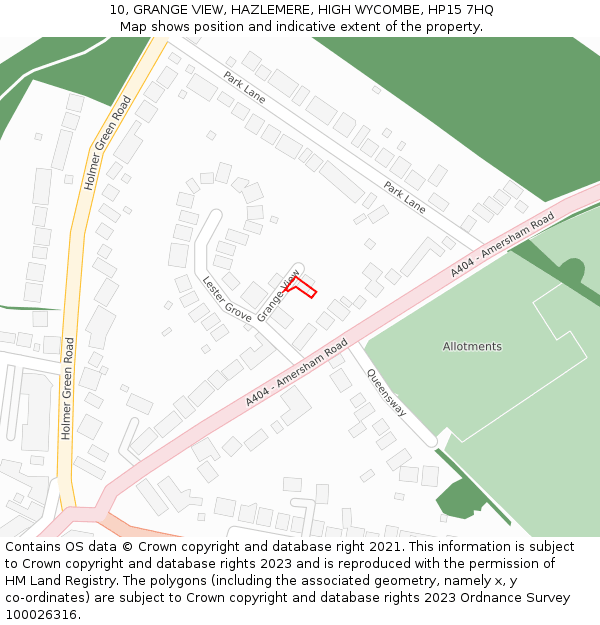 10, GRANGE VIEW, HAZLEMERE, HIGH WYCOMBE, HP15 7HQ: Location map and indicative extent of plot