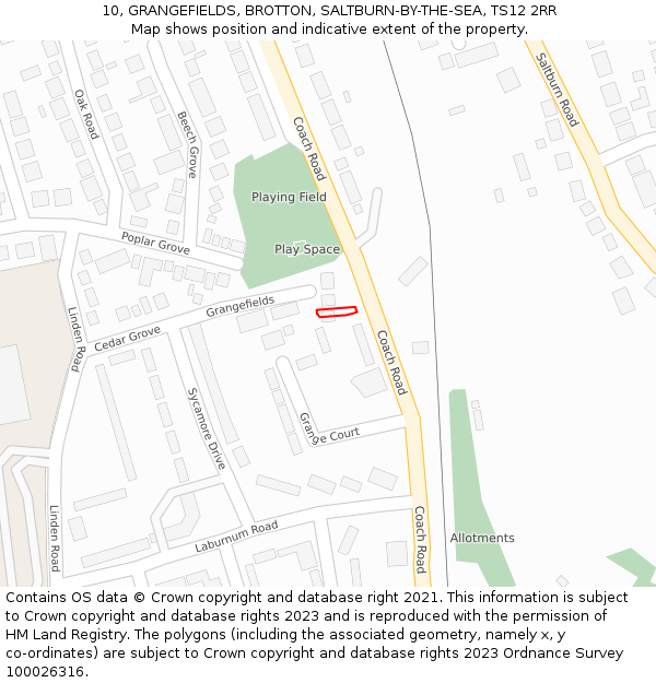 10, GRANGEFIELDS, BROTTON, SALTBURN-BY-THE-SEA, TS12 2RR: Location map and indicative extent of plot